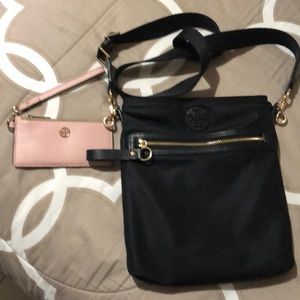 Tory Burch black nylon crossbody with wristlet
